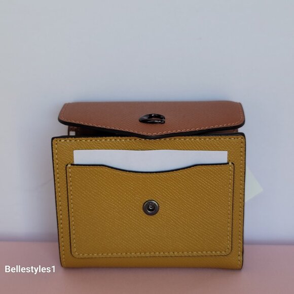 COACH Wyn Colorblocked Crossgrain Leather Small Tri-fold Wallet- Flax Multi🎈$89 - Picture 8 of 16